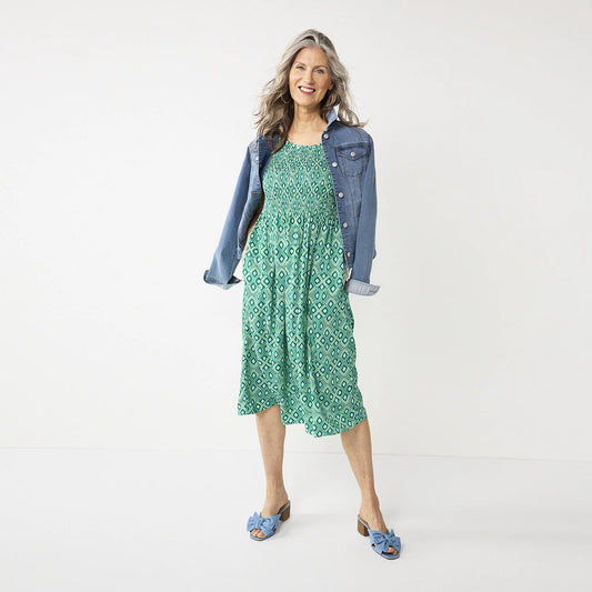 Women's Smocked Midi Dress – Elegant Casual Summer Print Dress