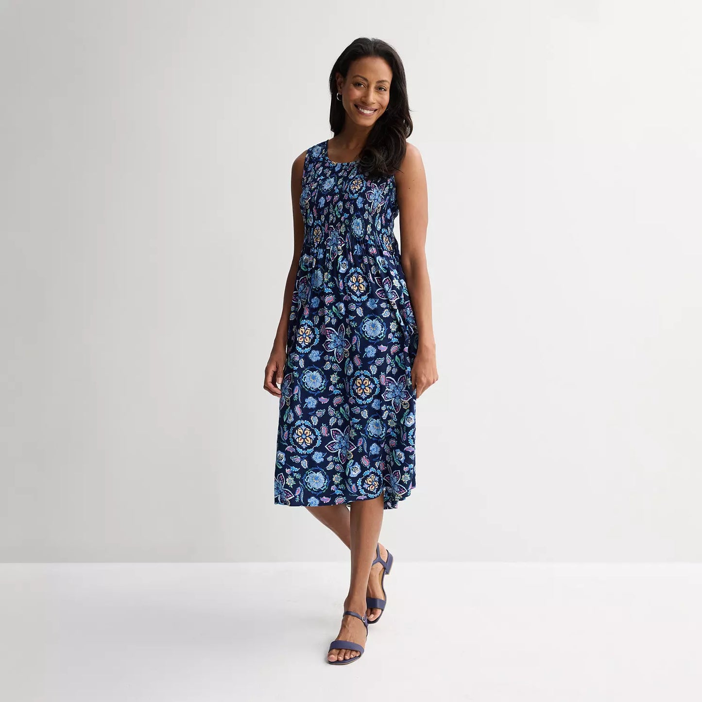 Women's Smocked Midi Dress – Elegant Casual Summer Print Dress