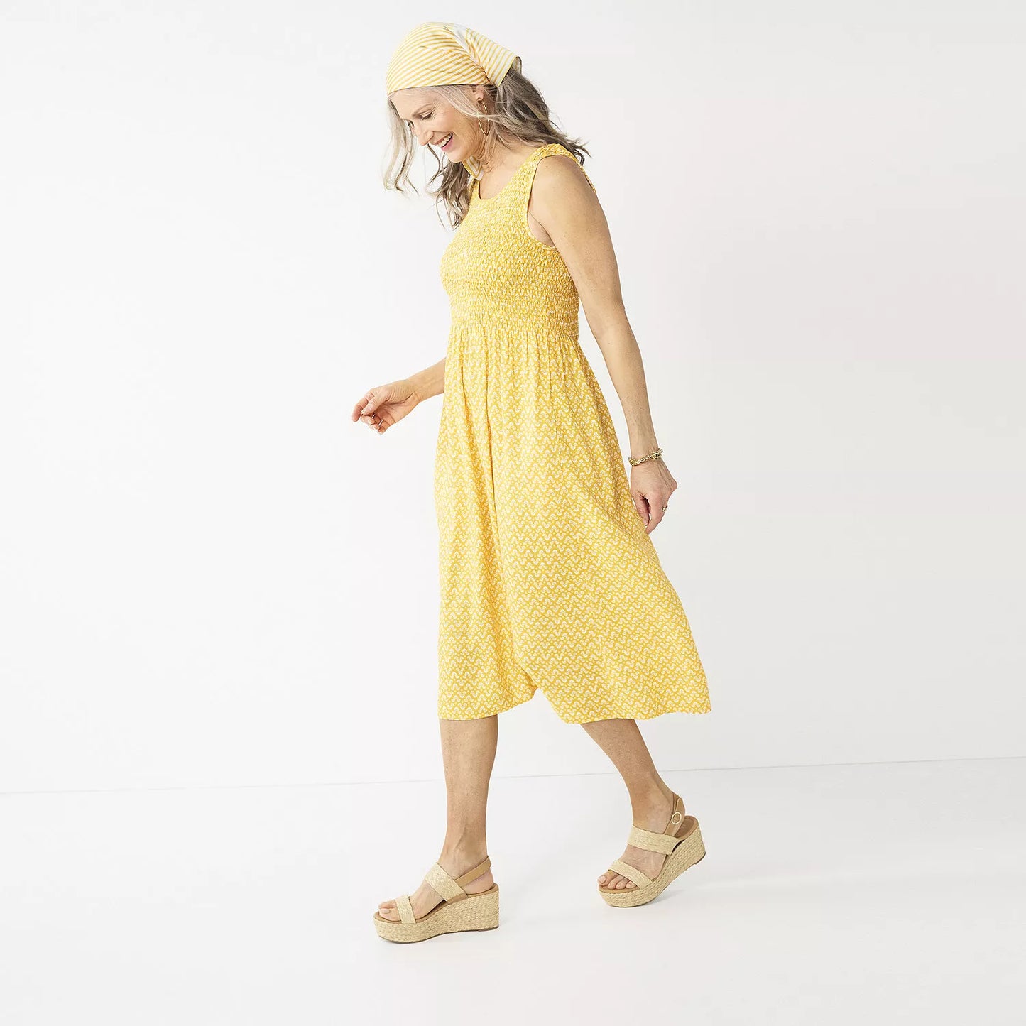 Women's Smocked Midi Dress – Elegant Casual Summer Print Dress