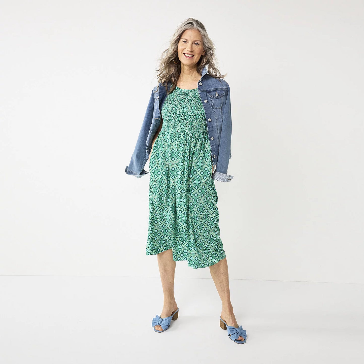 Women's Smocked Midi Dress – Elegant Casual Summer Print Dress